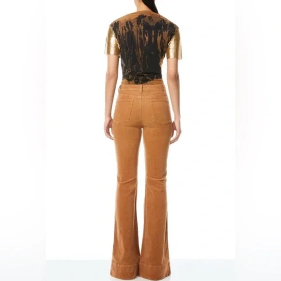 Alice + Olivia Camel Corduroy Flare Wide Leg Jeans - Picture 2 of 16